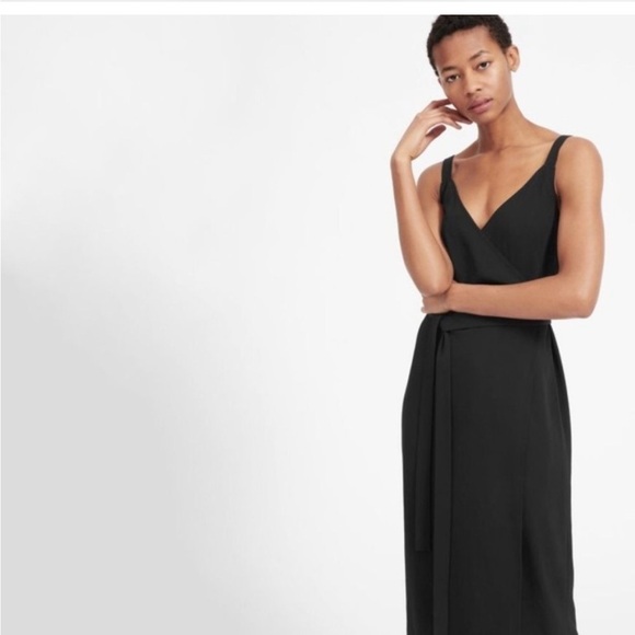 Everlane Elegant Black Wrap Dress Size 16 - Picture 2 of 11